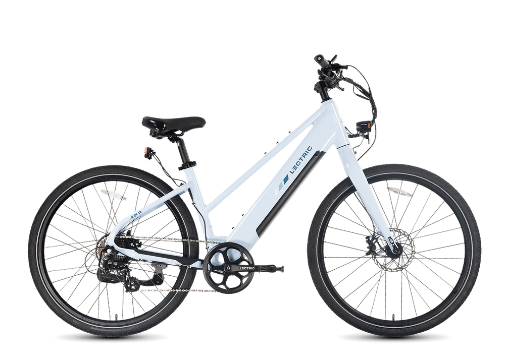 Lectric XPress Lite electric bike in Glacier Blue, side view, against a white background