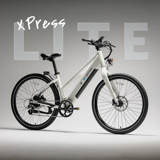 Lectric XPress Lite electric bike in Stratus White, side view, against a plain background