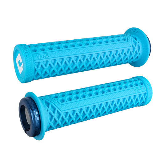 Blue Vans Lock-On eBike grips with textured pattern, shown in product image labeled "Blue 1"
