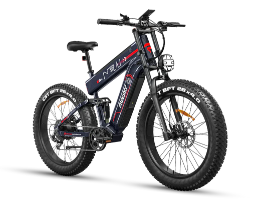 A black Freesky Alaska Pro M-520 electric mountain bike with fat tires, front suspension, and a rear rack, displayed on a white background.