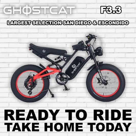Red eBike Ghostcat F3.3 Class 2, side view, product image on white background