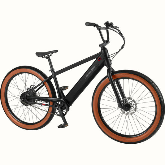 Matte black Retrospec Joe Rev 2 BMX eBike side view against a white background