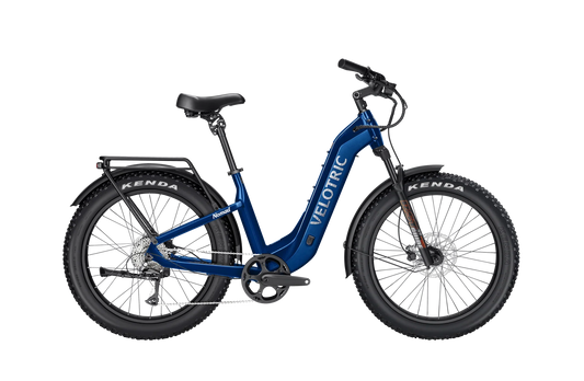 Velotric Nomad 2 eBike in Midnight Blue, step-thru frame, regular large size, side view