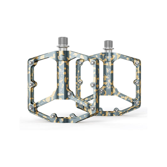 Yellow alloy bicycle pedals with a yellow camouflage pattern, shown in product image labeled "Yellow 10."