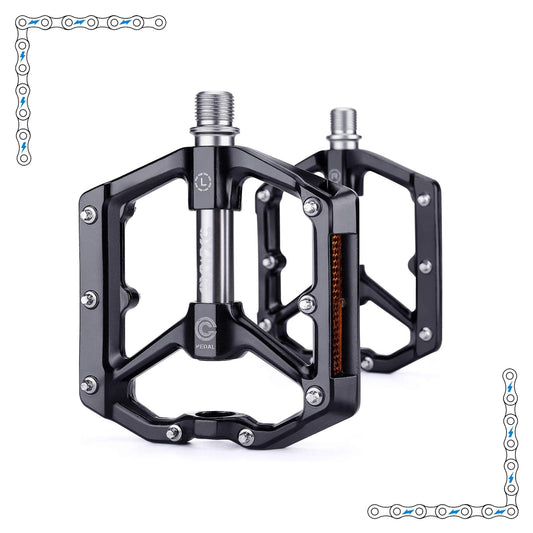 Black aluminum bicycle pedals with a silver accent, product code 7884746, displayed on a white background.