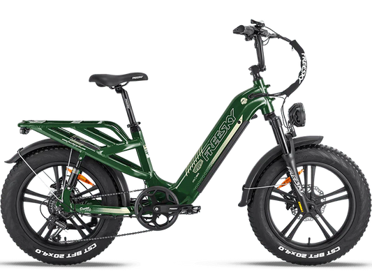 Green Freesky Rocky Pro A-320 electric bike, side view, against a plain background