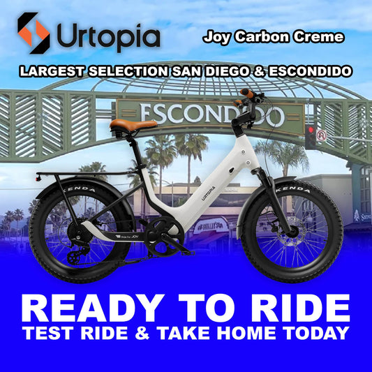 Urtopia Joy eBike in creme color, side view, ready to ride, product image on white background