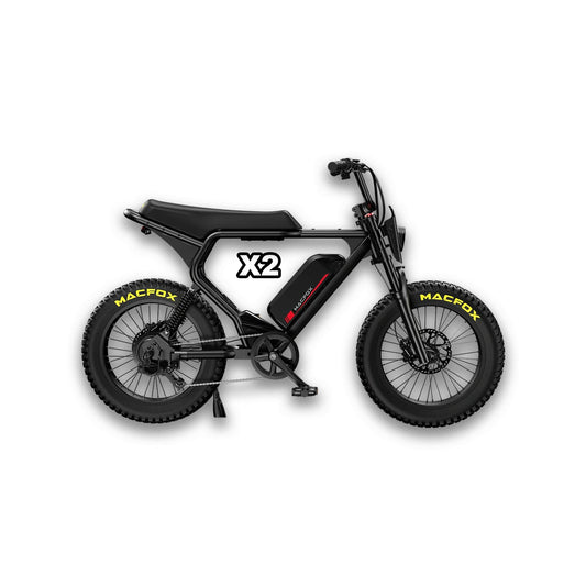 eBike Macfox X2 in black with single battery, shown in box, product image, barcode 810206240113
