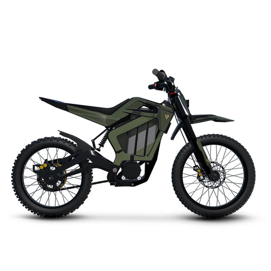 eMOTO Superhuman Champ Pro R electric bike in green, side view, ready to ride