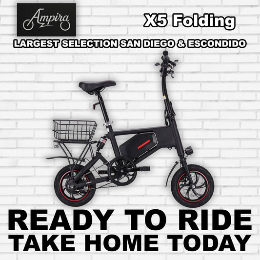 Black Ampira X5 eBike, side view, showcasing sleek frame design and modern features