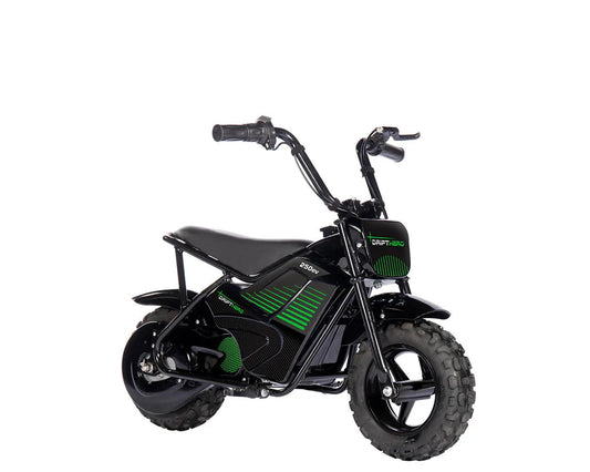 A compact eBike Drift Hero 250w Mini in black, featuring a sturdy frame, small wheels, and ergonomic handlebars, designed for urban commuting and easy maneuverability.