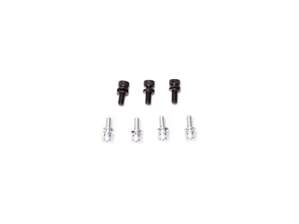 Stomp Ebox Dragster Motor Mounting Kit components arranged on a white background, including metal brackets, bolts, and mounting hardware.