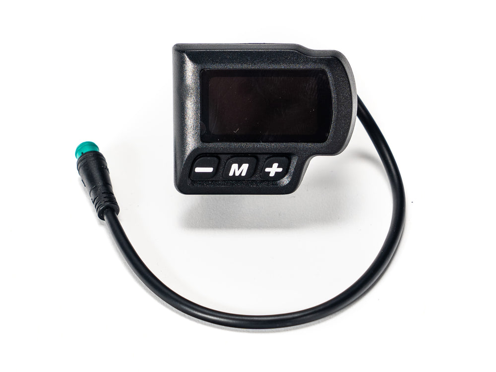 Front view of the Stomp Ebox EBX Display showing the mode select screen with a clear digital interface and control buttons.