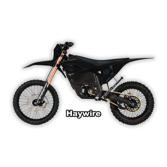 Black rectangular Stomp Haywire eMOTO control box with labeled ports and buttons, designed for electric motorcycle systems.