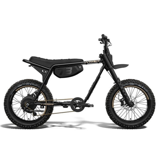 Super73 Z Adventure Series SE electric bike in a shop setting, model Super73 SuperZ ADV, displayed with accessories, product code 8028763