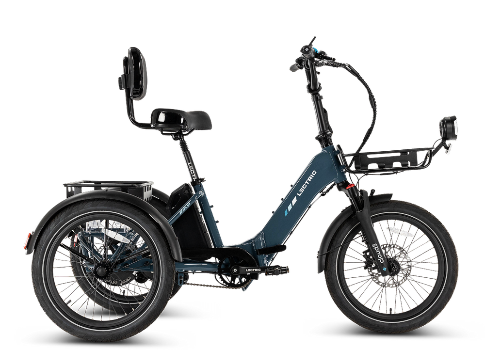 Lectric XP Trike 2 electric tricycle in Dusk Blue, side view, product image