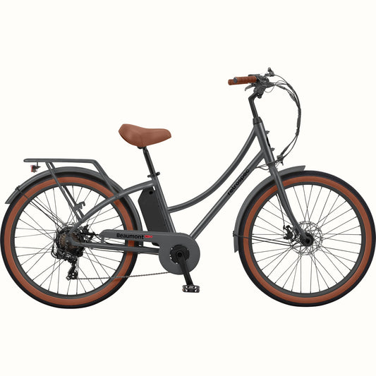 Matte graphite Retrospec Beaumont Rev 3 electric bike, side view, against a plain background