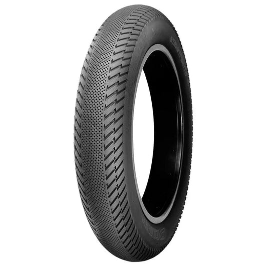 A 20x4 Delium Street Fighter fat tire for eBikes, shown in a side profile with visible tread pattern and branding.