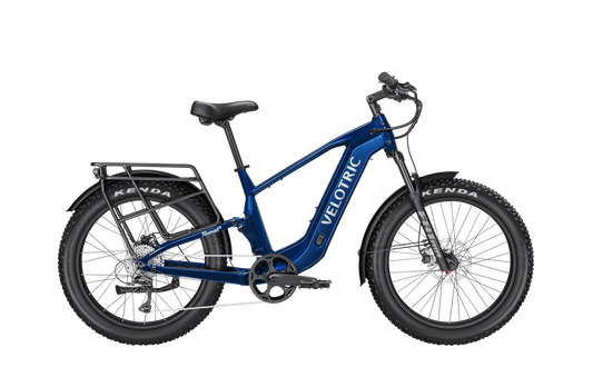 Royal blue Velotric Nomad 2X eBike in high step frame style, side view, product image
