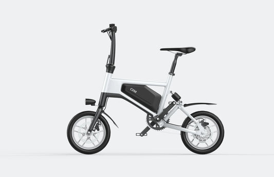 White eBike Ampira X5 side view, showcasing sleek frame design and integrated battery