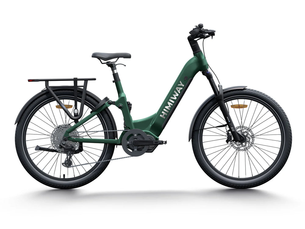 Emerald green Himiway A7 Pro eBike side view with step-through frame and front suspension
