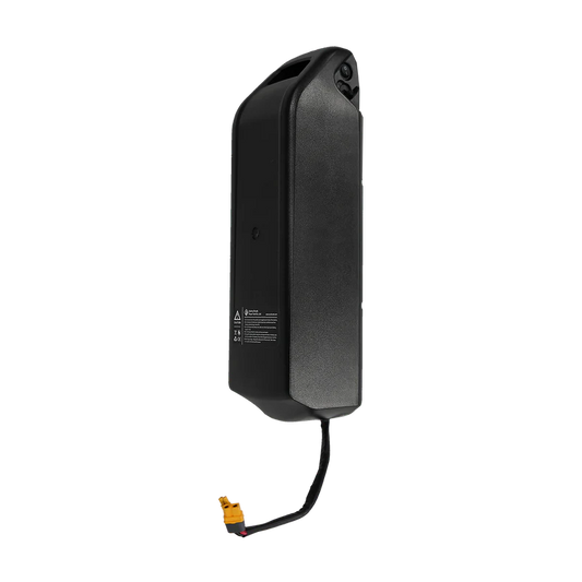 Auxiliary battery for Revi Flux eBike, black rectangular design with connector port, displayed on a white background.