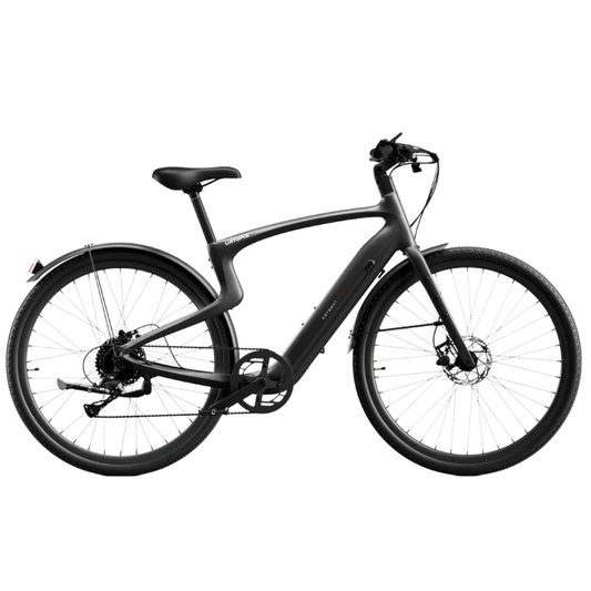 Urtopia Carbon Classic eBike in matte black, shown in small, medium, and large sizes