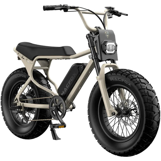 Desert beige Macfox X7 eBike standing alone on a sandy desert landscape