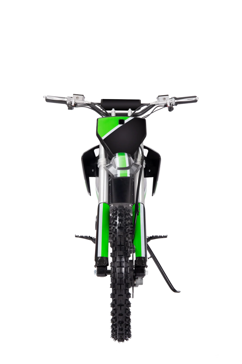 A black eMOTO eBike Drift Hero 5000w dirt bike with rugged tires, sturdy frame, and front suspension, displayed on a white background.