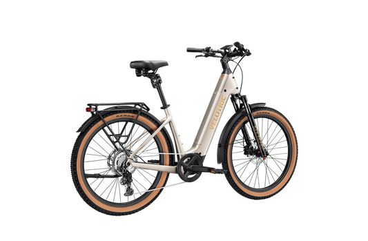 Silver Velotric Discover M Platinum eBike, side view, showcasing sleek frame and modern design
