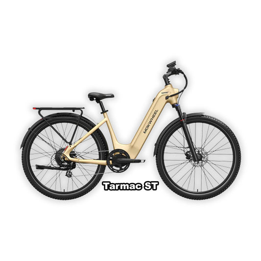 Mokwheel Tarmac ST eBike in Hazelnut Yellow color, shown in its box with packaging materials