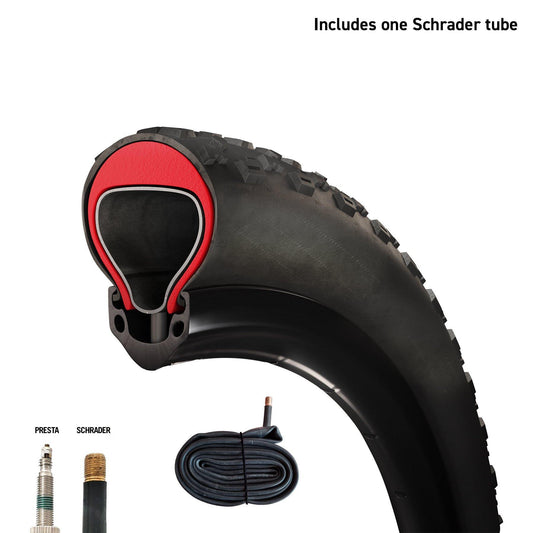 Tannus Armour tire insert with Schrader tube, available in sizes 20x3.0-4.0, 20x4.0-4.8, 26x1.95-2.5, 26x4-4.8, 29x1.95-2.5 (622x50-63), and 24x2.0-2.5, product image.
