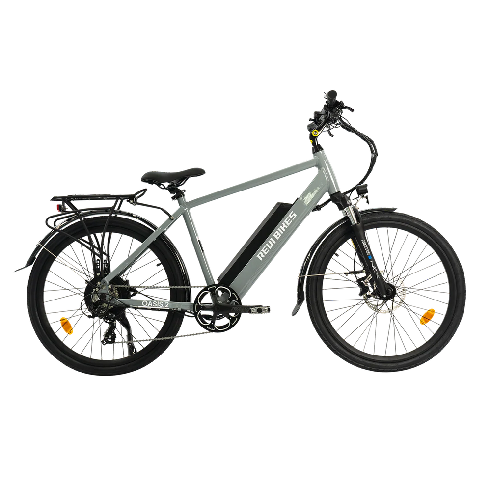 Gray eBike Revi Oasis.2 electric bicycle side view on white background